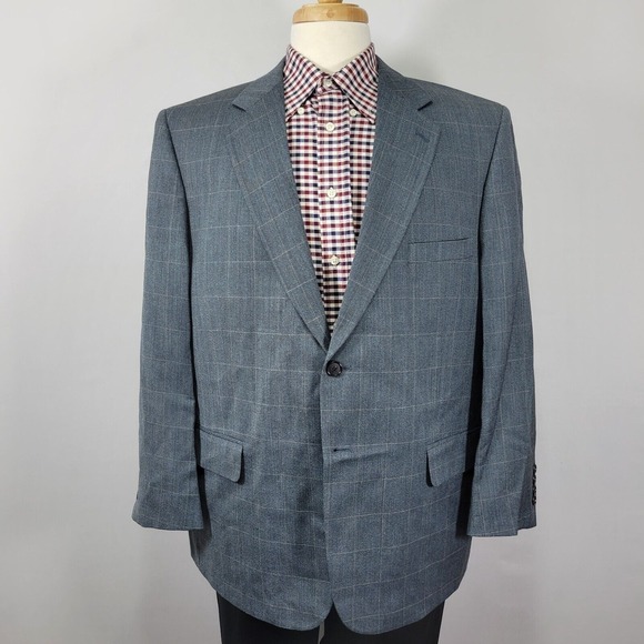 Bert Pulitzer Men's Sport Coat Blazer Blue Plaid Herringbone Silk‎ Wool Size 44S